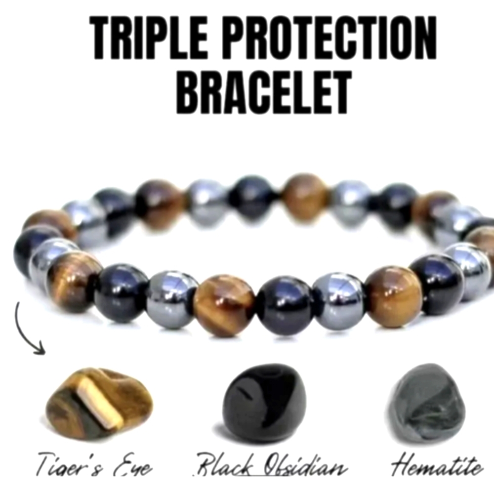 🖤🤎Unisex Natural Black Obsidian Hematite Tiger Eye Stone Combination Bracelet